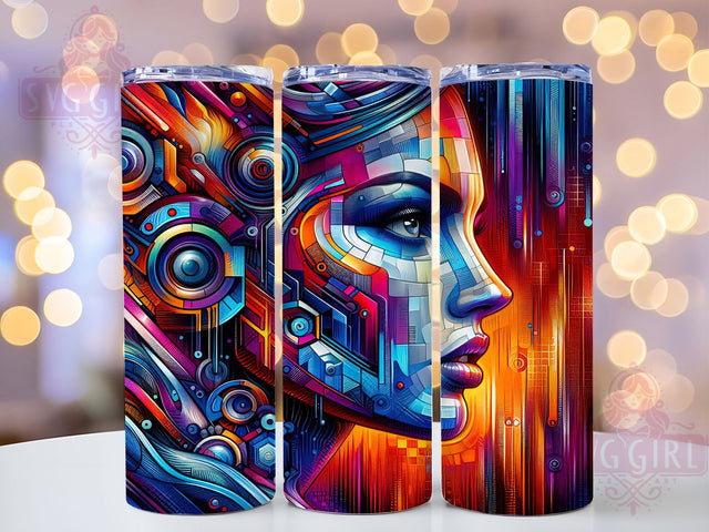 Vibrant Abstract Woman Tumbler Wrap, Vibrant Portrait, Modern Art, Creative Expression, Colorful Design, Tumbler Wrap, Sublimation Design Sublimation SvggirlplusArt 