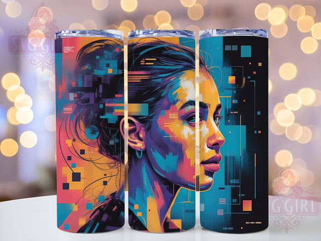 Vibrant Abstract Woman Tumbler Wrap, Vibrant Portrait, Modern Art, Creative Expression, Colorful Design, Tumbler Wrap, Sublimation Design Sublimation SvggirlplusArt 
