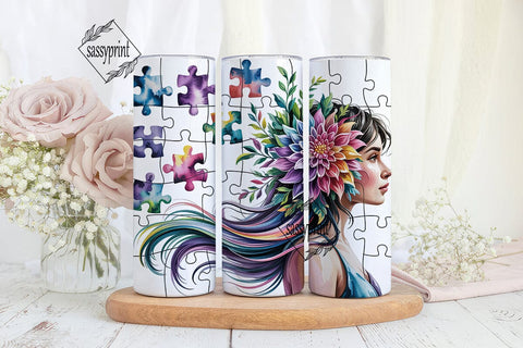 Vibrant ADHD Puzzle Girl Tumbler Wrap Sublimation sassyprint 