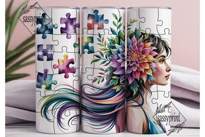Vibrant ADHD Puzzle Girl Tumbler Wrap Sublimation sassyprint 