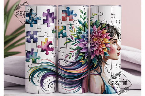 Vibrant ADHD Puzzle Girl Tumbler Wrap Sublimation sassyprint 