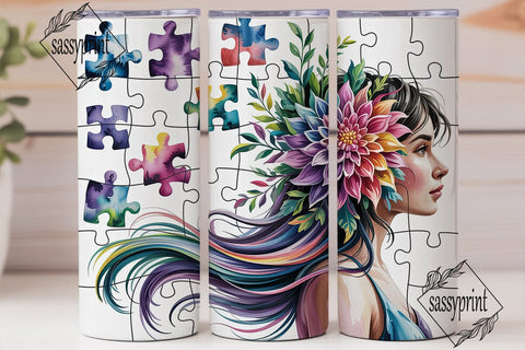 Vibrant ADHD Puzzle Girl Tumbler Wrap Sublimation sassyprint 
