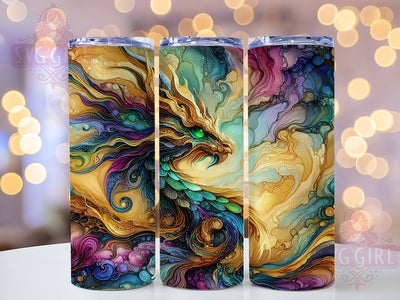 Vibrant Alcohol Ink Dragon Tumbler, Alcohol Ink Wrap, 20Oz Skinny Tumbler, Fantasy Dragon Sublimation, Colorful Ink Design, Mythical Creature Tumbler, Artistic Dragon Wrap Sublimation SvggirlplusArt 
