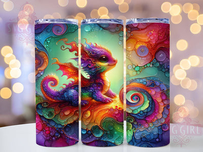 Vibrant Alcohol Ink Dragon Tumbler, Alcohol Ink Wrap, 20Oz Skinny Tumbler, Fantasy Dragon Sublimation, Colorful Ink Design, Mythical Creature Tumbler, Artistic Dragon Wrap Sublimation SvggirlplusArt 
