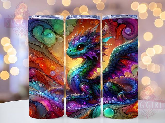 Vibrant Alcohol Ink Dragon Tumbler, Alcohol Ink Wrap, 20Oz Skinny Tumbler, Fantasy Dragon Sublimation, Colorful Ink Design, Mythical Creature Tumbler, Artistic Dragon Wrap Sublimation SvggirlplusArt 