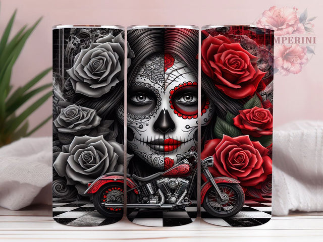 Vibrant & Artistic Sugar Skull Tumbler, Dia de Muertos Design, Tattoo Girl Wrap, Mexican Folk Art Sublimation, 20oz Alt Tumbler, Boho Skull Gift, DIY Edgy Tumbler Sublimation Li Zamperini 