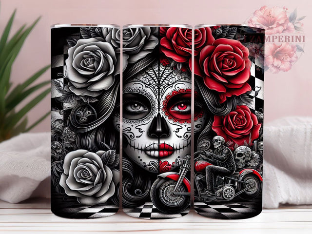 Vibrant & Artistic Sugar Skull Tumbler, Dia de Muertos Design, Tattoo Girl Wrap, Mexican Folk Art Sublimation, 20oz Alt Tumbler, Boho Skull Gift, DIY Edgy Tumbler Sublimation Li Zamperini 