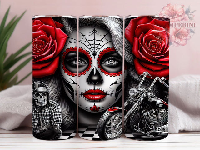 Vibrant & Artistic Sugar Skull Tumbler, Dia de Muertos Design, Tattoo Girl Wrap, Mexican Folk Art Sublimation, 20oz Alt Tumbler, Boho Skull Gift, DIY Edgy Tumbler Sublimation Li Zamperini 