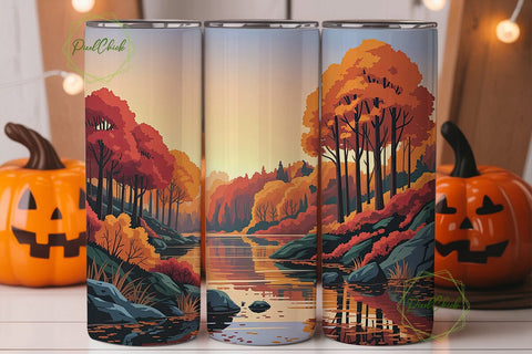 Vibrant Autumn Forest River 20oz Tumbler Sublimation PixelChick 