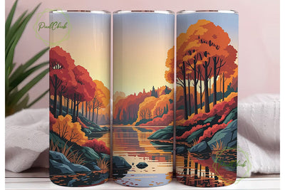 Vibrant Autumn Forest River 20oz Tumbler Sublimation PixelChick 