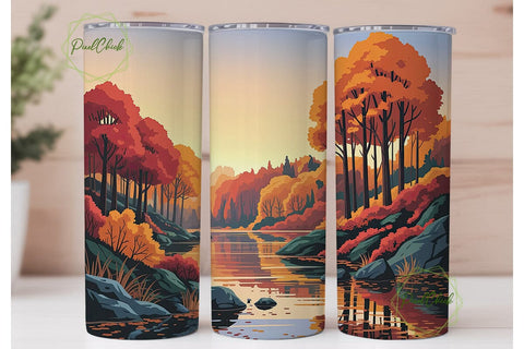 Vibrant Autumn Forest River 20oz Tumbler Sublimation PixelChick 