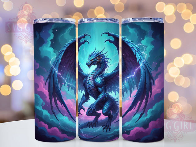 Vibrant Black Fantasy Dragon Tumbler, Vibrant Fantasy Design, Dragon Fantasy Pattern, 20Oz Sublimation Wrap, Mythical Dragon Art, Vibrant Creature Texture, Tumbler Sublimation Sublimation SvggirlplusArt 