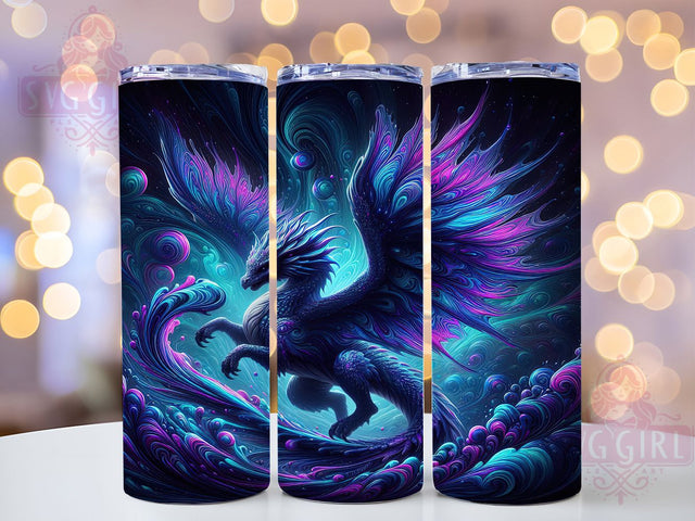 Vibrant Black Fantasy Dragon Tumbler, Vibrant Fantasy Design, Dragon Fantasy Pattern, 20Oz Sublimation Wrap, Mythical Dragon Art, Vibrant Creature Texture, Tumbler Sublimation Sublimation SvggirlplusArt 