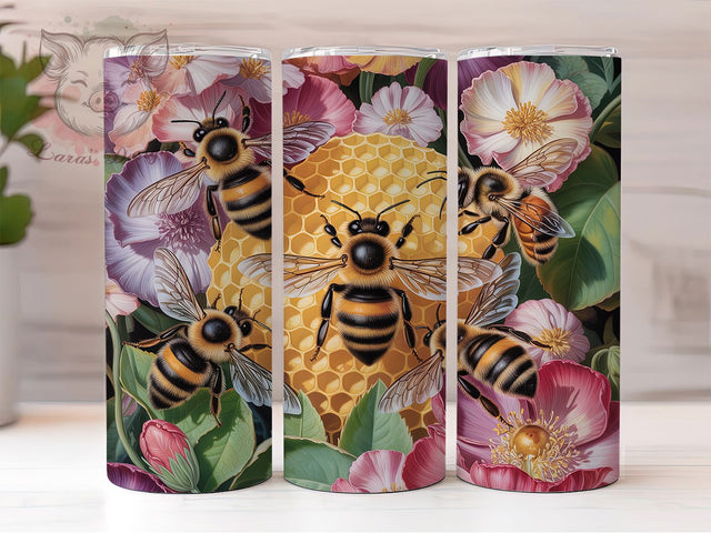 Vibrant Boho Floral Bee Tumbler, Boho Bee Tumbler, Spring Wildflower Wrap, Vibrant Bee Wrap, Artistic Floral Wrap, Sublimation Design, Trendy Gift Idea Sublimation Lara' s Designs 