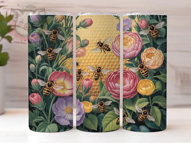 Vibrant Boho Floral Bee Tumbler, Boho Bee Tumbler, Spring Wildflower Wrap, Vibrant Bee Wrap, Artistic Floral Wrap, Sublimation Design, Trendy Gift Idea Sublimation Lara' s Designs 