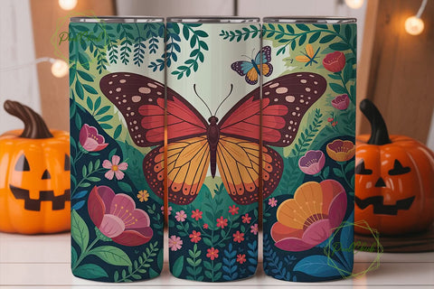 Vibrant Butterfly Garden Tumbler Wrap Sublimation PixelChick 