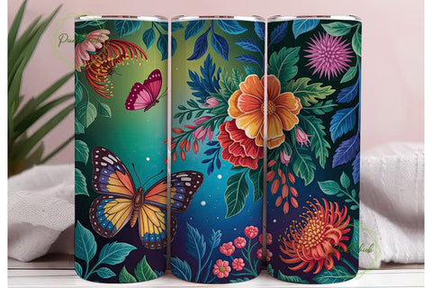 Vibrant Butterfly Garden Tumbler Wrap Sublimation PixelChick 