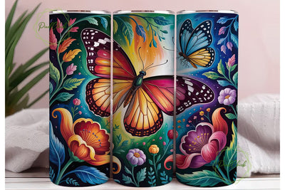 Vibrant Butterfly Garden Tumbler Wrap Sublimation PixelChick 