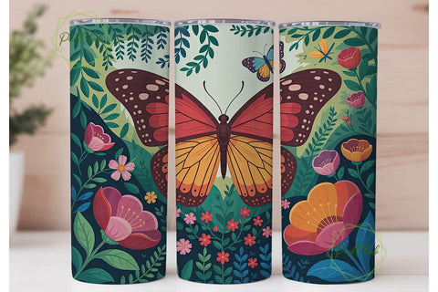 Vibrant Butterfly Garden Tumbler Wrap Sublimation PixelChick 