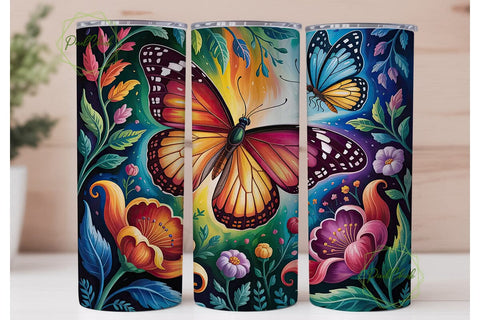 Vibrant Butterfly Garden Tumbler Wrap Sublimation PixelChick 