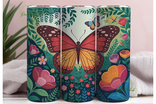 Vibrant Butterfly Garden Tumbler Wrap Sublimation PixelChick 