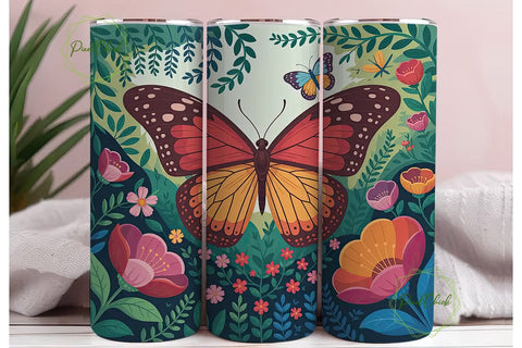 Vibrant Butterfly Garden Tumbler Wrap Sublimation PixelChick 