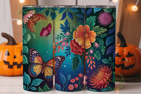 Vibrant Butterfly Garden Tumbler Wrap Sublimation PixelChick 