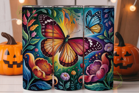 Vibrant Butterfly Garden Tumbler Wrap Sublimation PixelChick 