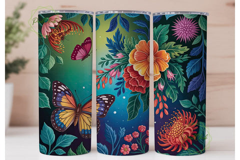 Vibrant Butterfly Garden Tumbler Wrap Sublimation PixelChick 