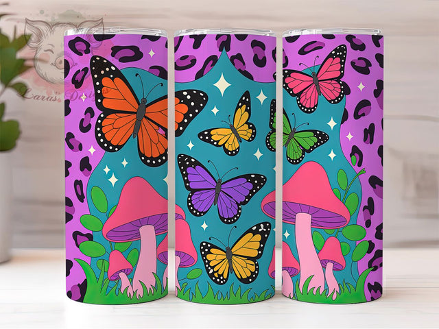 Vibrant Butterfly Leopard Tumbler, Leopard Print Design, Colorful Sublimation Template, Unique Tumbler Design, Animal Print Tumbler, Vibrant Butterfly Wrap, Custom Glitter Tumbler Sublimation Lara' s Designs 
