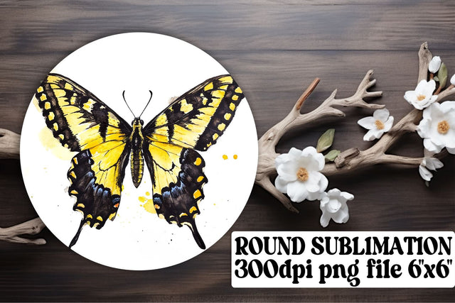 Vibrant Butterfly Round Sublimation Design for Car Coasters & Key Rings Sublimation afrosvg 