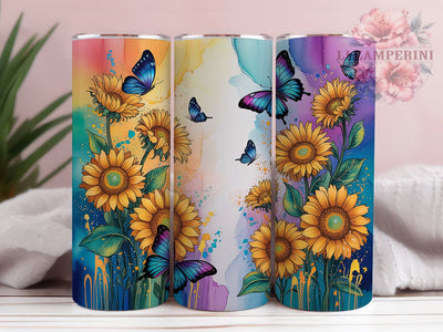 Vibrant Butterfly Sunflower Tumbler, Bright Floral Tumbler, Vibrant Butterfly Wrap, Artistic Sunflower Wrap, Colorful Nature Wrap, Sublimation Design, Trendy Gift Idea Sublimation Li Zamperini 