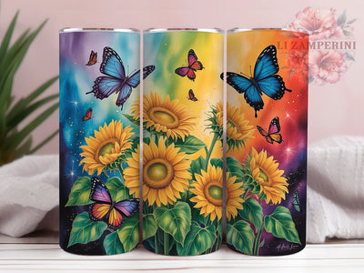 Vibrant Butterfly Sunflower Tumbler, Bright Floral Tumbler, Vibrant Butterfly Wrap, Artistic Sunflower Wrap, Colorful Nature Wrap, Sublimation Design, Trendy Gift Idea Sublimation Li Zamperini 