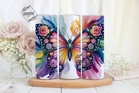 Vibrant Butterfly Watercolor Tumbler Sublimation sassyprint 
