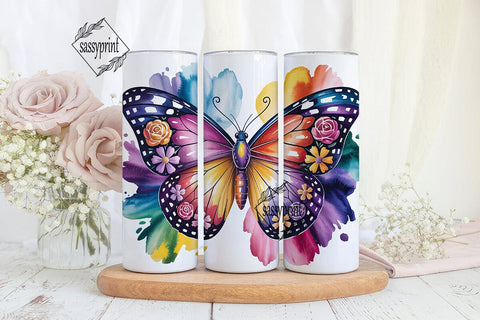 Vibrant Butterfly Watercolor Tumbler Sublimation sassyprint 