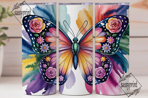 Vibrant Butterfly Watercolor Tumbler Sublimation sassyprint 