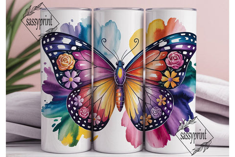 Vibrant Butterfly Watercolor Tumbler Sublimation sassyprint 