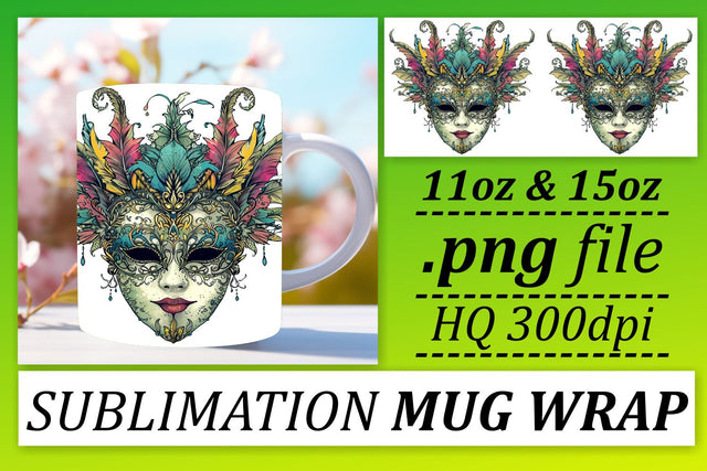Vibrant Carnival Vibes: Mardi Gras Mask Pattern Mug - 11oz & 15oz Sublimation afrosvg 