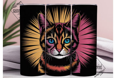 Vibrant Cat Face 20oz Tumbler Wrap Sublimation sassyprint 