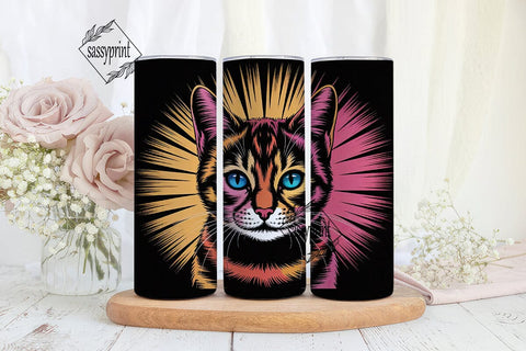 Vibrant Cat Face 20oz Tumbler Wrap Sublimation sassyprint 