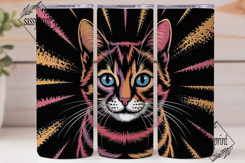 Vibrant Cat Face 20oz Tumbler Wrap Sublimation sassyprint 