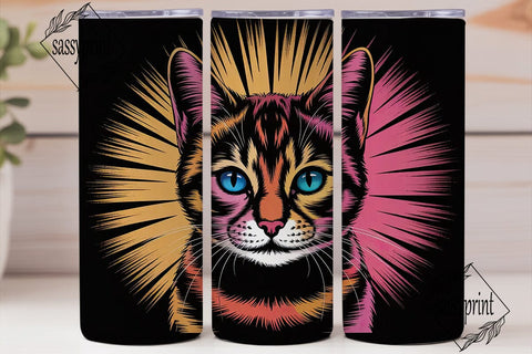 Vibrant Cat Face 20oz Tumbler Wrap Sublimation sassyprint 