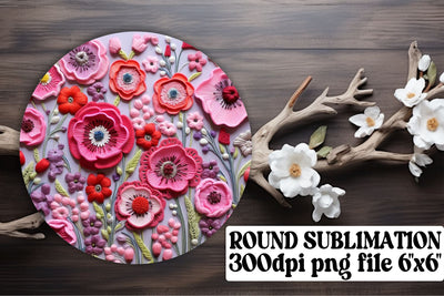 Vibrant Circle Decor with Embroidered Flowers - Sublimation, Keychain, Car Coaster Sublimation afrosvg 