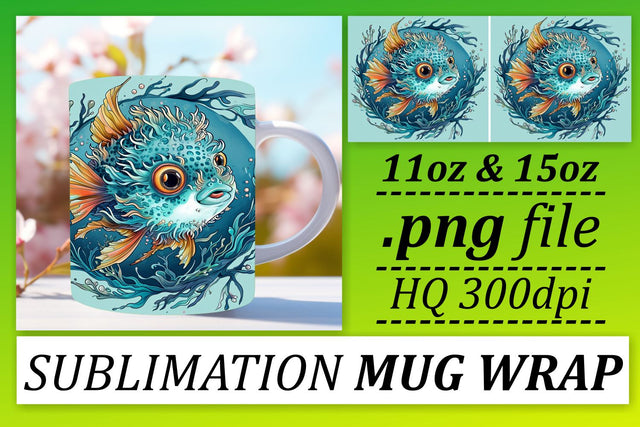 Vibrant Coastal Fishy Sublimation Pattern, Serene Watercolor Sea Life Mug Design Sublimation afrosvg 