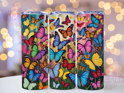 Vibrant Color Butterfly 20oz Tumbler, Beautiful Graphic Wrap, Colorful Cup Design, Sublimation Tumbler Wrap, 20Oz Tumbler Graphic, Vibrant Butterfly Cup, Artistic Tumbler Design Sublimation SvggirlplusArt 