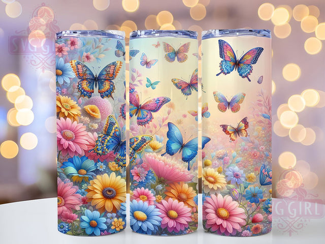 Vibrant Colorful Butterfly Tumbler, Floral Tumbler, Vibrant Butterfly Wrap, Whimsical Floral Wrap, Elegant Butterfly Wrap, Sublimation Design, Trendy Gift Idea Sublimation SvggirlplusArt 