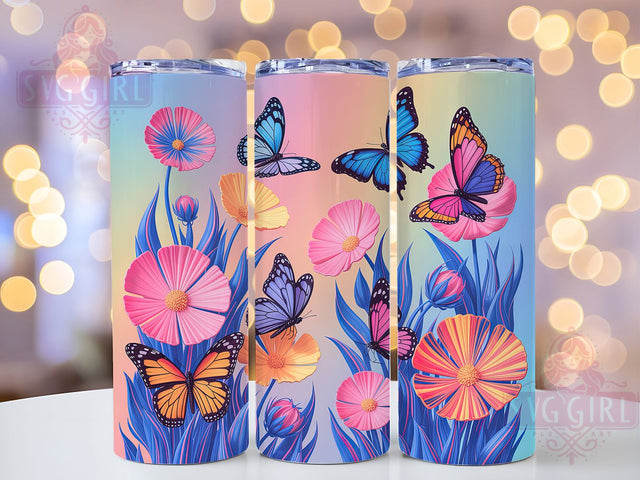 Vibrant Colorful Butterfly Tumbler, Floral Tumbler, Vibrant Butterfly Wrap, Whimsical Floral Wrap, Elegant Butterfly Wrap, Sublimation Design, Trendy Gift Idea Sublimation SvggirlplusArt 