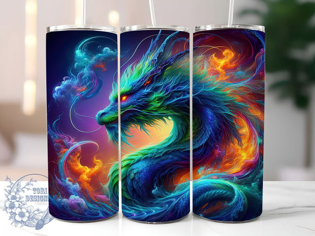 Vibrant Colorful Fantasy Dragon Tumbler, Dragon Tumbler, Fantasy Wrap, 20Oz Tumbler, Sublimation Design, Mythical Creature, Vibrant Art Sublimation ToriDesigns 