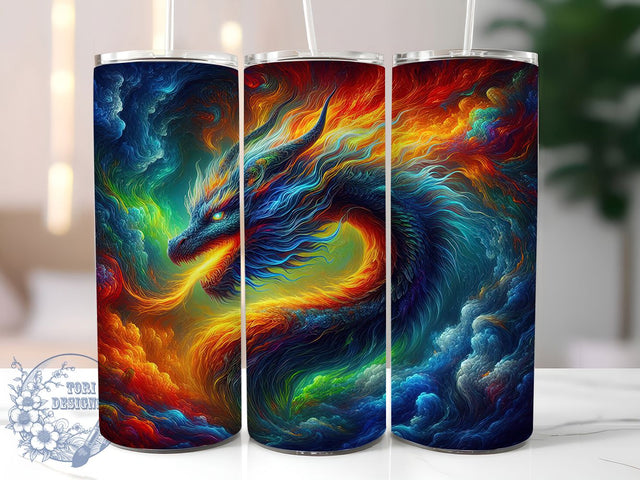 Vibrant Colorful Fantasy Dragon Tumbler, Dragon Tumbler, Fantasy Wrap, 20Oz Tumbler, Sublimation Design, Mythical Creature, Vibrant Art Sublimation ToriDesigns 