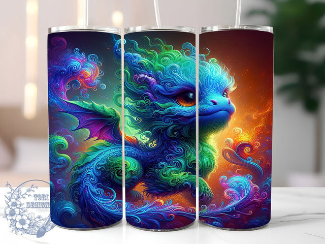 Vibrant Colorful Fantasy Dragon Tumbler, Dragon Tumbler, Fantasy Wrap, 20Oz Tumbler, Sublimation Design, Mythical Creature, Vibrant Art Sublimation ToriDesigns 